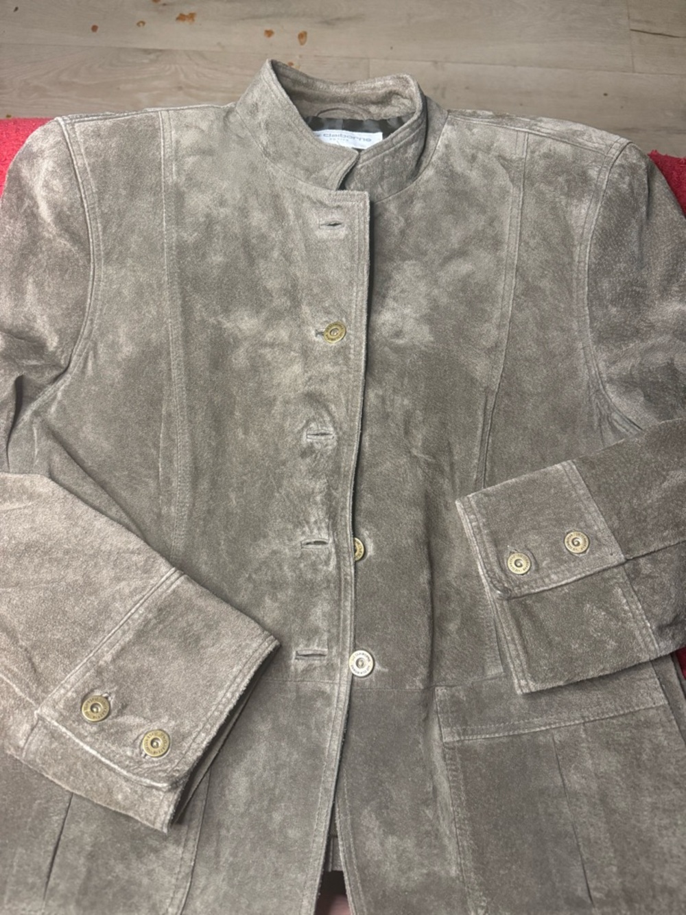 Liz Claiborne Taupe Suede Button-Front Jacket